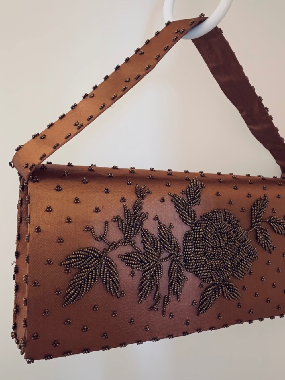 Bronze Rose Gold Beaded Vintage Evening Clutch Wallet Purse